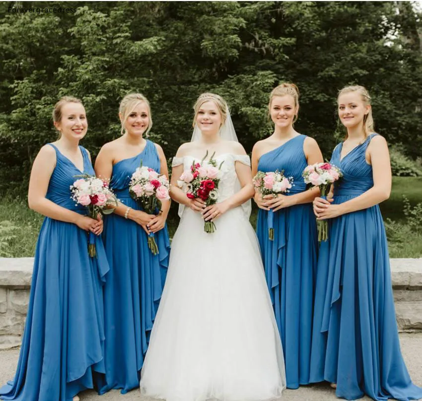 Western Country Chiffon Cheap Bridesmaid Dresses One Shoulder Floor Length Maid Of Honor Forest Wedding Party Wear Cheap Hot Sale BM0228  72 (2)