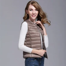 Зима 90% белая утка вниз Для женщин жилет женский ультра легкий без рукавов пуховой жилет куртка дамы плюс Размеры О-образным вырезом жилет F299