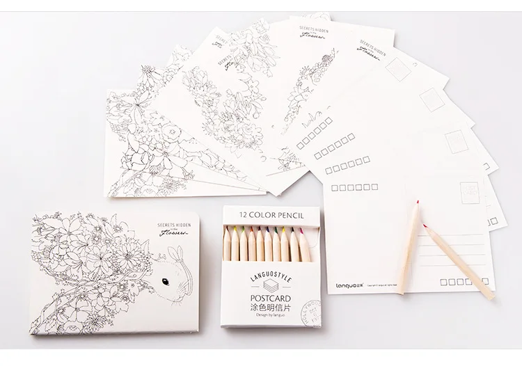 

Coloring Postcard For Adult DIY Painting card Secret Garden Colouring cards Secret Jungle Coloring Postcard Set