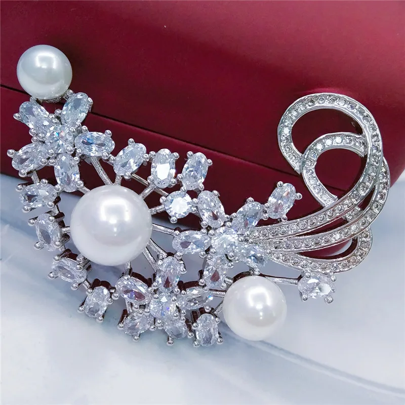 broche cor branco cz zircônia broche