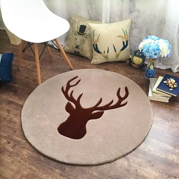 

Round shaped 1cm thickness wool blending reindeer pattern area rug, big size David's deer decoration living room carpet