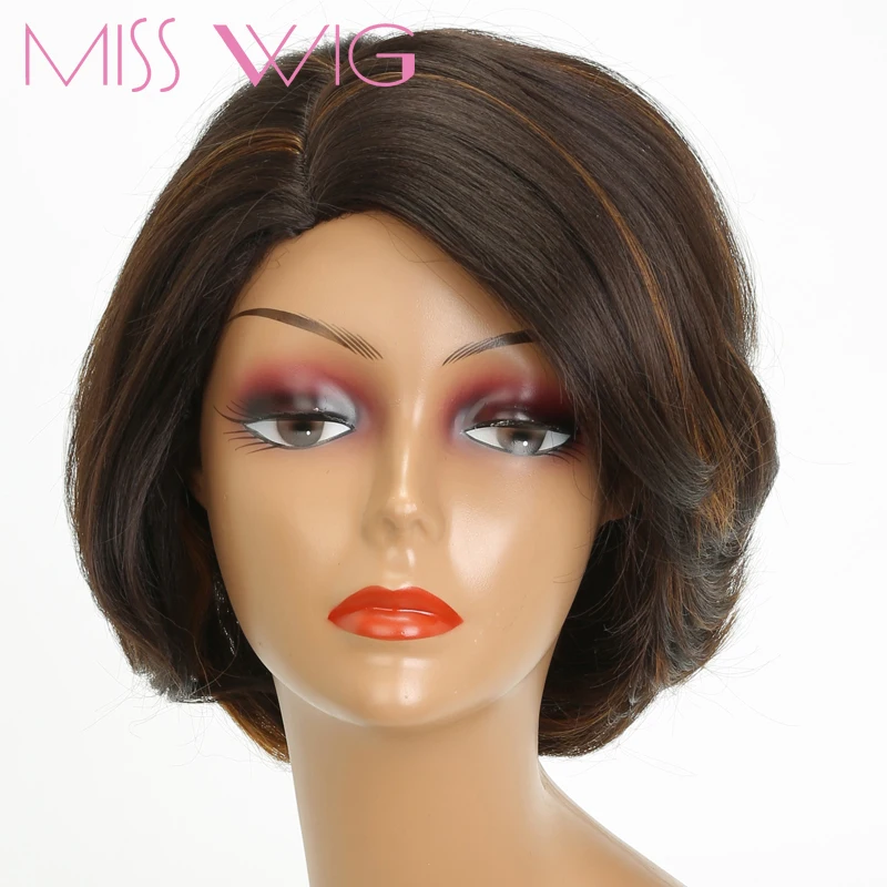 

MISS WIG Short Straight Natural Wigs For Women 10" Brown Black 2Color Synthetic Hair Heat Resistant For Wigs Female Daily
