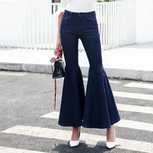 Европейский Стиль, джинсы, женские штаны, эластичные синие джинсы, большие расклешенные джинсовые штаны, женские сексуальные обтягивающие брюки, женские брюки