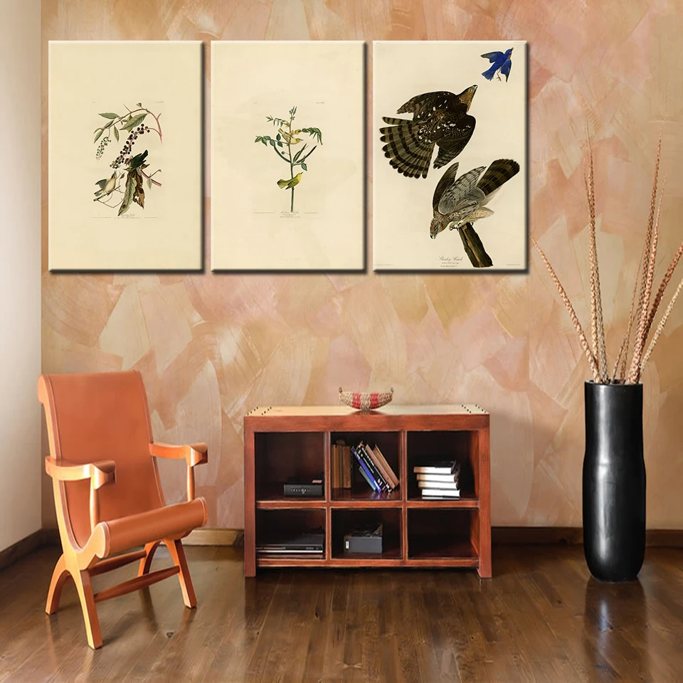 

3 panel HD Canvas Painting Western plant bird Nordic modern artwork Wall Art Modular Wallpapers Poster Print Home Decor