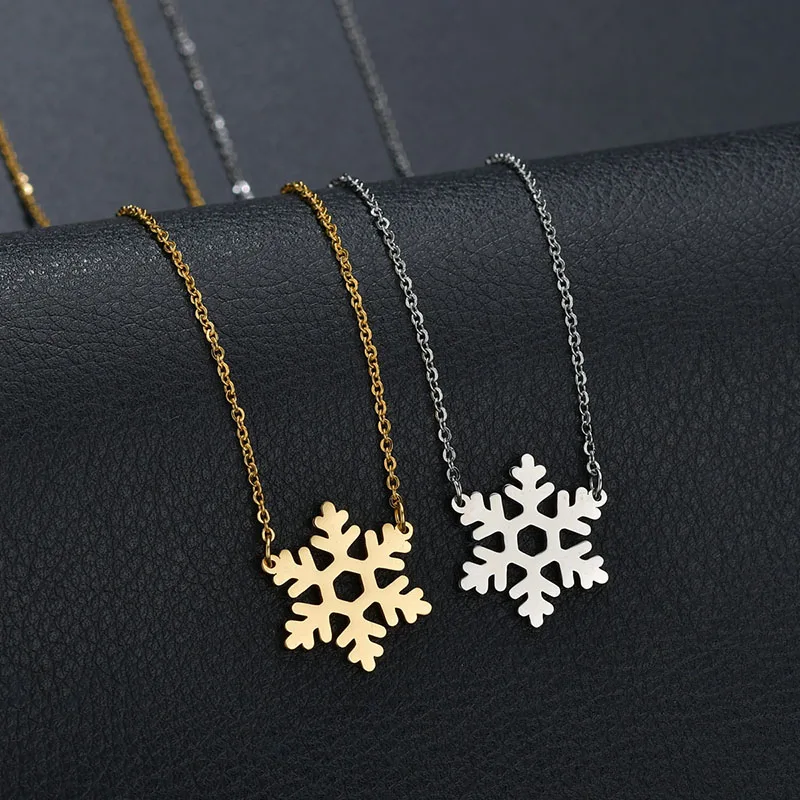 Auxauxme Лучшие рождественские ювелирные изделия из нержавеющей стали Золотая снежинка свитер ожерелье воротник ювелирные изделия подарок на год bijoux femme - Окраска металла: Snowflake