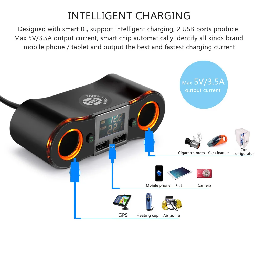 Разветвитель для прикуривателя 2 USB порта 12 24 В 80 Вт 3 5 А|Кабели адаптеры и разъемы|