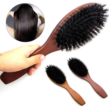

Natural Boar Bristle Hairbrush Massage Comb Anti-static Hair Scalp Paddle Brush Beech Wooden Handle Hair Brush Styling Tool