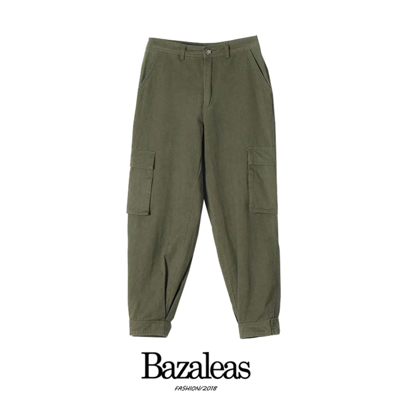 Bazaleas Vintage side Pocket Women Cargo Pants Fashion High Waist women pants harajuku pantalon femme joggers women
