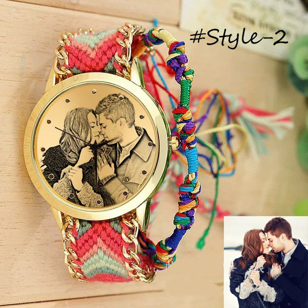  Amxiu Custom Photo Watch Accessories Personalized Handmade Braided Rope Adjustable Watchband Quartz