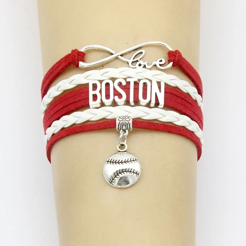 

Infinity Love BOSTON LA Bracelets Baseball Charm Handmade Rope Leather Weave Bangles For Women Men Jewelry Custom