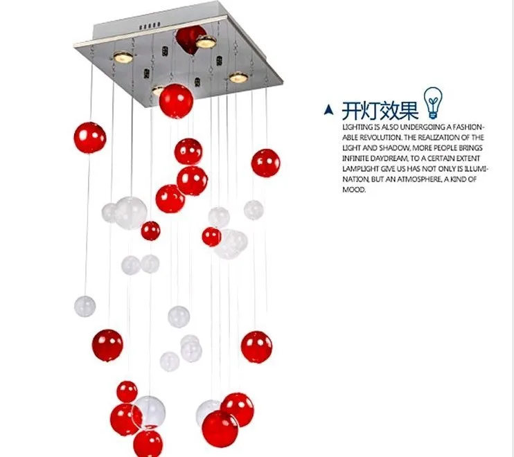 50 см Современный Стеклянный Хрустальный потолочный светильник с красным пузырьком, потолочный светильник, светильник, Ems ZL329
