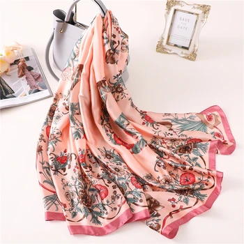 

2020 luxury brand women silk scarf fashion floral print shawls and wraps for female pashmina bandana hijabs scarves foulard