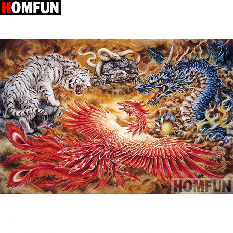 

HOMFUN Full Square/Round Drill 5D DIY Diamond Painting "Animal dragon tiger" Embroidery Cross Stitch 3D Home Decor A10414
