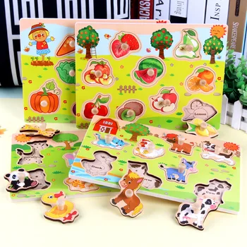 

Children Puzzle Animal Fruit Characters Vegetable Occupation Sports Hand Grasping Board Laser Engraving Puzzle Toys For Kid Gift