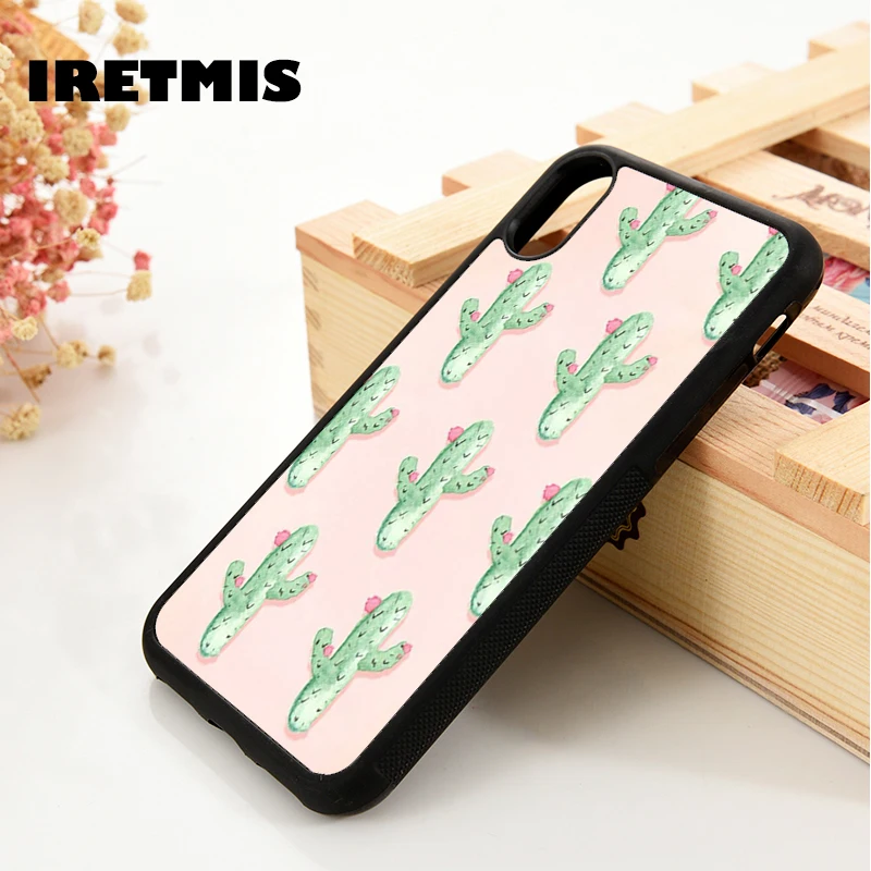 

Iretmis 5 5S SE 6 6S Soft TPU Silicone Rubber phone case cover for iPhone 7 8 plus X Xs Max XR Cute Green Cactus