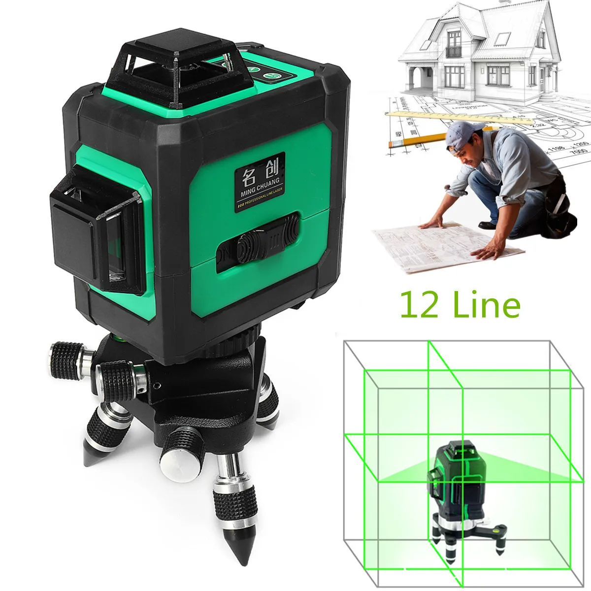 

ZEAST 12 Lines +-1mm 360 Horizontal Vertical Cross 3D Green Auto Laser Level Build Tool Waterproof Plumb-point Wavelength 532nm