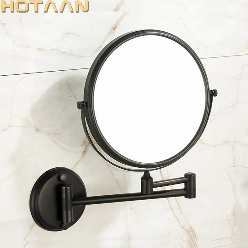 Масло втирают Бронзовый " двойная сторона ванная комната складной латунный бритье макияж зеркало настенный удлинение с ручкой круглый 3x увеличительное
