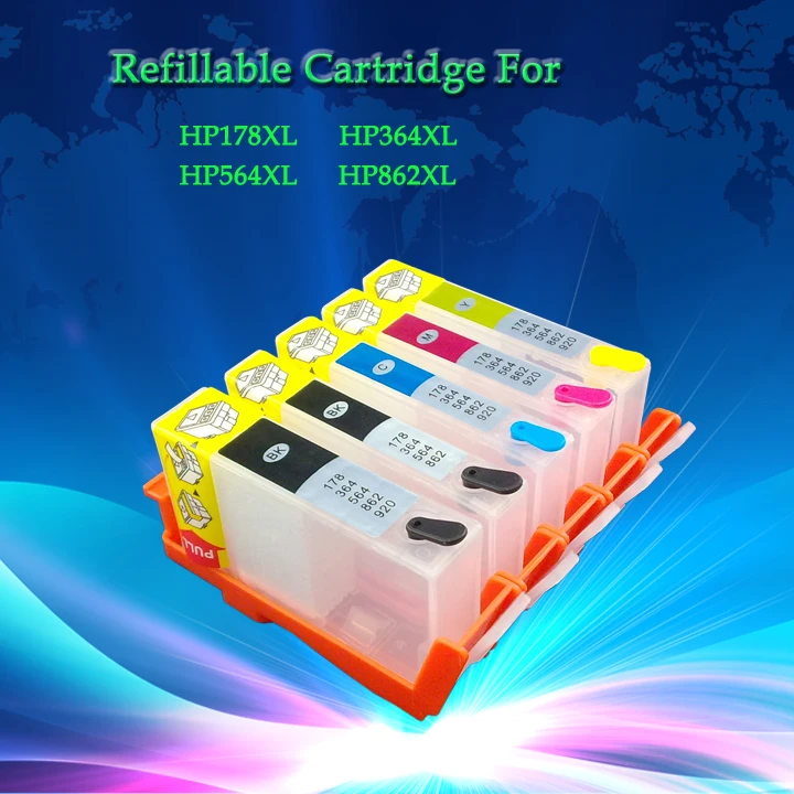 Empty Refillable Ink Cartridge For HP ink cartridge model number: 364 / 564 / 178 / 862 5pcs/set