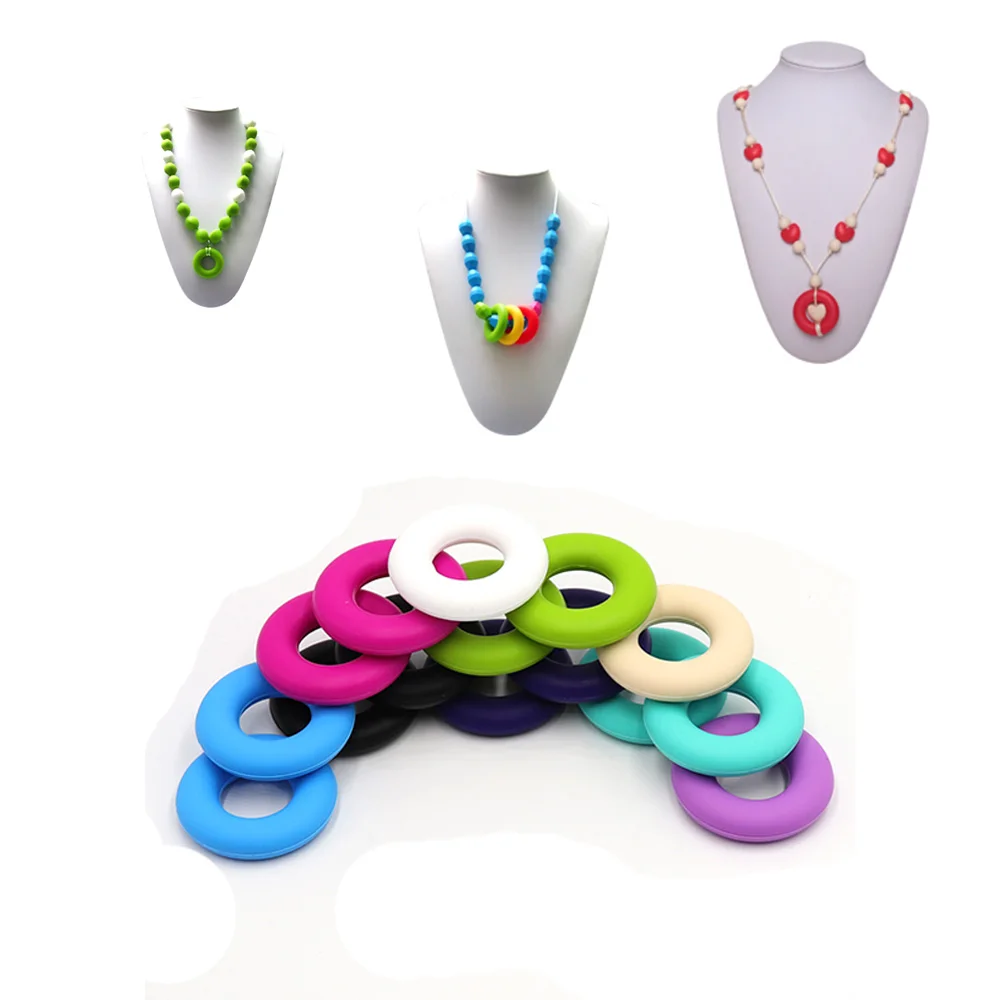 

TYRY.HU 10 pieces Donut Pendant Silicone Beads Teething Baby Teether DIY Pacifier Chain Infants Tooth Care Tool Baby Toy 43*43mm
