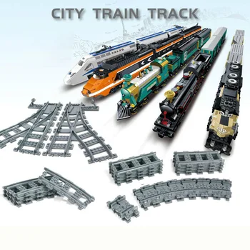 

10 20 50 100pcs/set Trains Train Track Rail Straight & Curved Rails Building Blocks Set Bricks Model Kids Toys Compatible