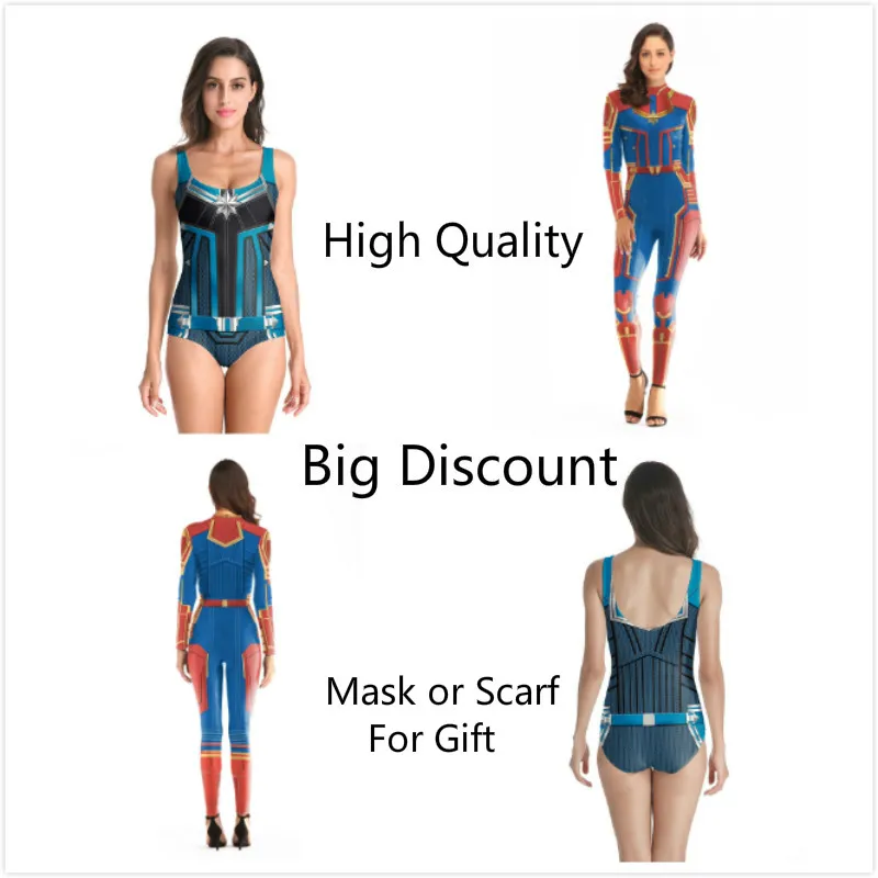 

New Ms Marvel Halloween Bikini Captain Marvel One Piece Tights Bikini Superhero Avengers Swimsuit Cosplay Party Costume