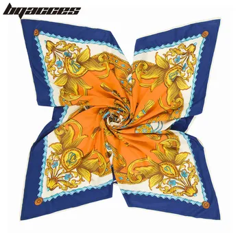 

[BQACCES] New Fashion Print Twill Silk Square Scarves 130*130 cm Office Lady Headband Shawl Women Luxury Brand Bandana Hijab