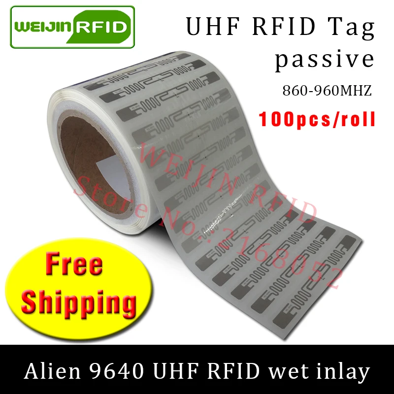 

UHF RFID tag EPC 6C sticker Alien 9640 wet inlay 915mhz868mhz860-960MHZ Higgs3 100pcs free shipping adhesive passive RFID label