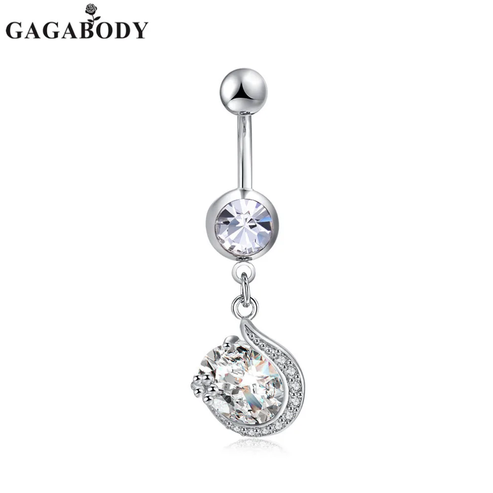 GAGA 2017 Retail Clear Stainless Steel Navel Rings Dangle Round Belly