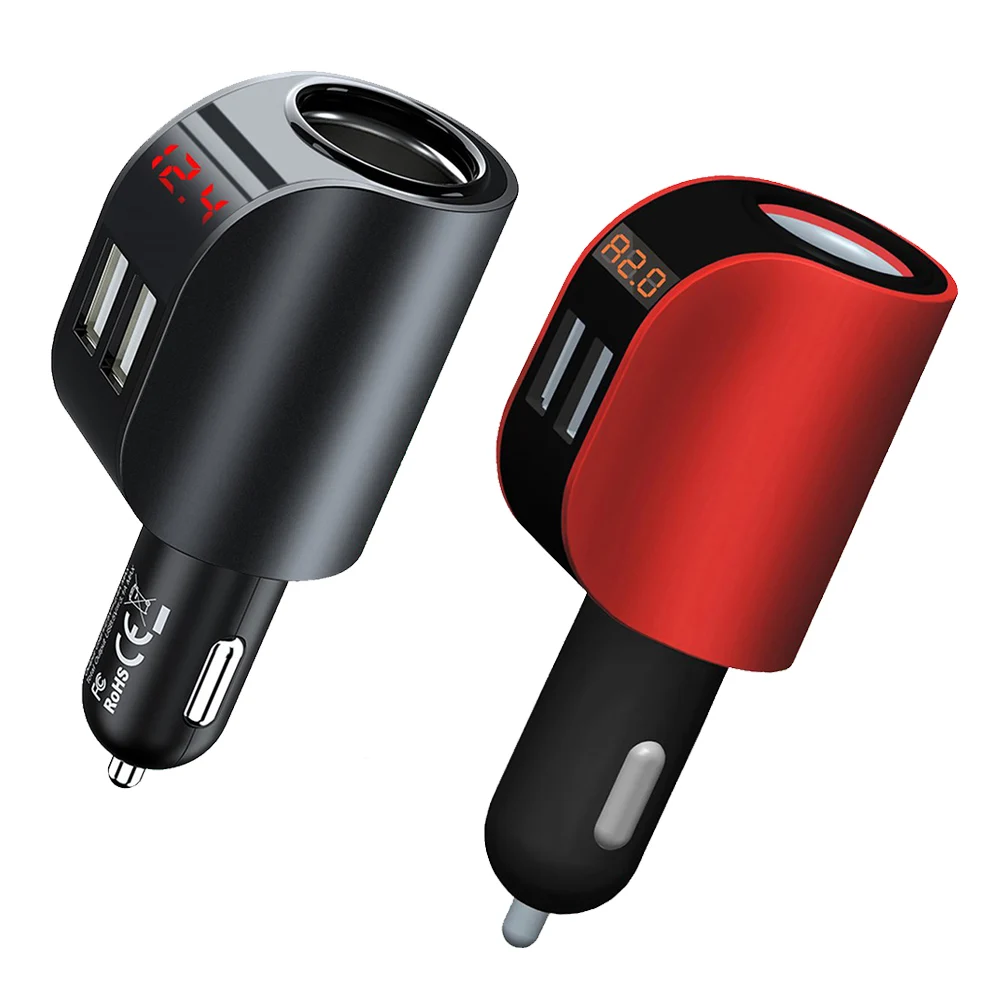 

Universal 12V-24V Car Splitter Cigarette Lighter Socket Power Adapter 2.1A Dual USB Car Charger 96W Output with Voltage display