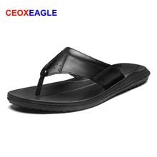 2019 para hombre de la marca de cuero genuino de verano Flip Flops hombres zapatillas Zapatillas negro vintage Casual sandalias de playa suave no deslizante Zapatos zapatos