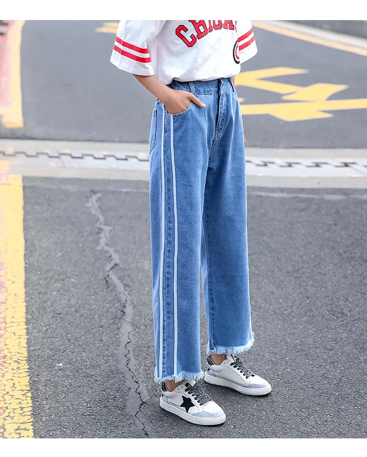 8020 Pantalones Lana Puntos De Las Raya Delgada 2018 Azul Nueve Vaqueros Borde Otoño Pierna Flojos Para Ancha Mujeres awfqp5fHZ