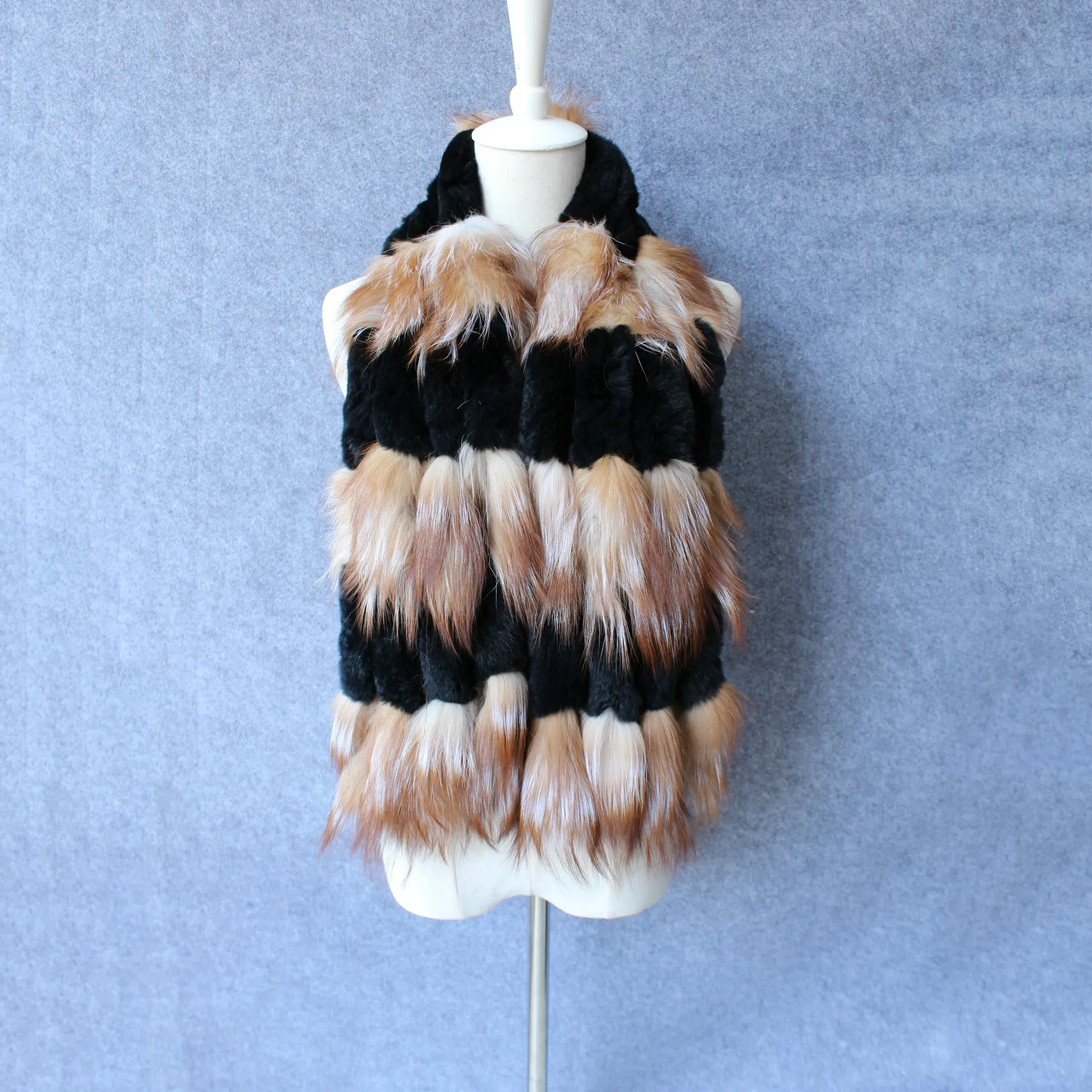 

2018 women real rabbit fur and fox fur scarf women's 2017 new fox fur winter warmer HN138