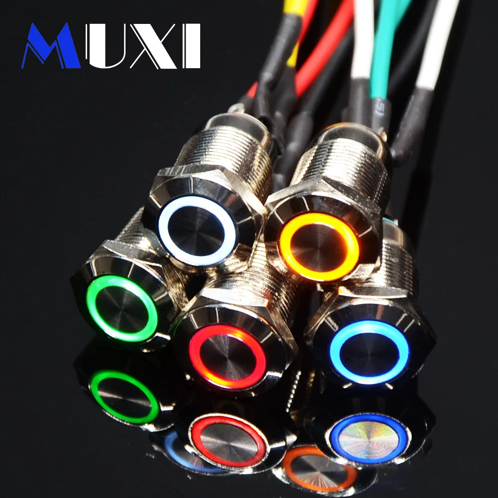 

1Pcs 12mm Self-locking Waterproof Metal Push Button Switch With LED light 3V 5V 6V 12V 24V 36V 48V 110V 220V RED BLUE GREEN