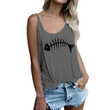 Estilo coreano de mujer cuello superior Femme camiseta sexy camisetas sueltas damas bien hueso de pescado impresión Top sin mangas de las mujeres tamaño(China)