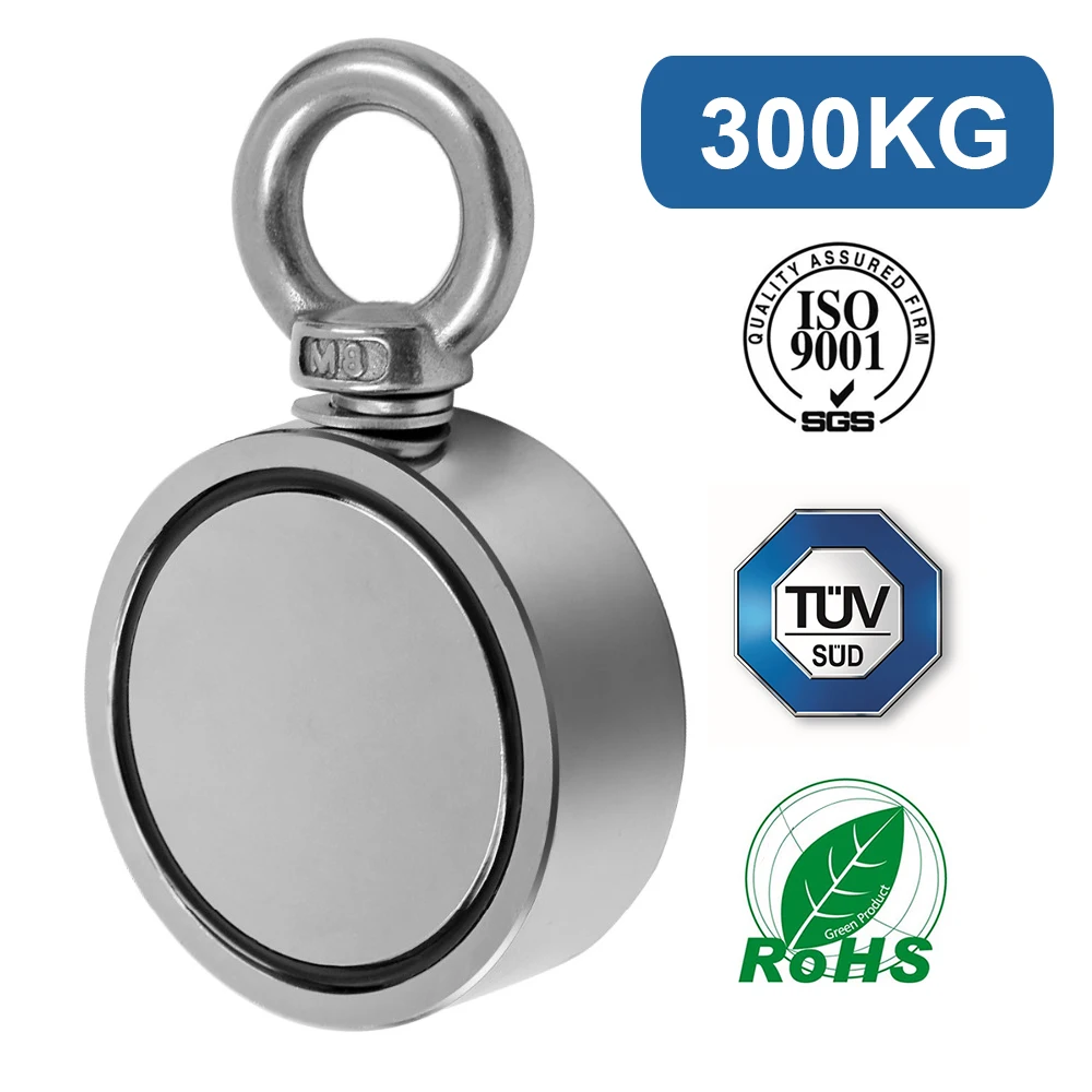 

Double Side Strong Salvage Magnet Fishing 300Kg Pulling Force 60mm Diameter Super Strong Round Neodymium Fishing Magnet Wit