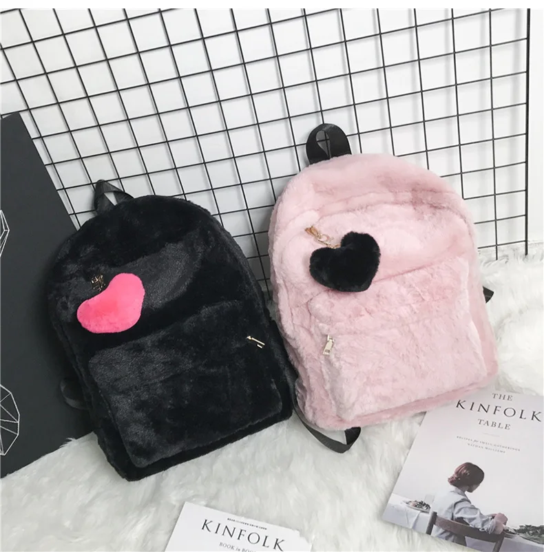 Женский бархатный рюкзак, милые фланелевые рюкзаки, большая модная кожаная сумка для девочек-подростков, школьные сумки, зимний плюшевый рюкзак XA79H