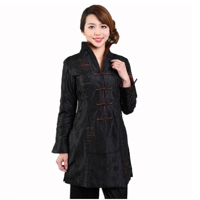 Фиолетовый китайский стиль Женская шелковая атласная куртка с вышивкой пальто осень зима ветровка Тан костюм высшего размера плюс 4XL 5XL T045