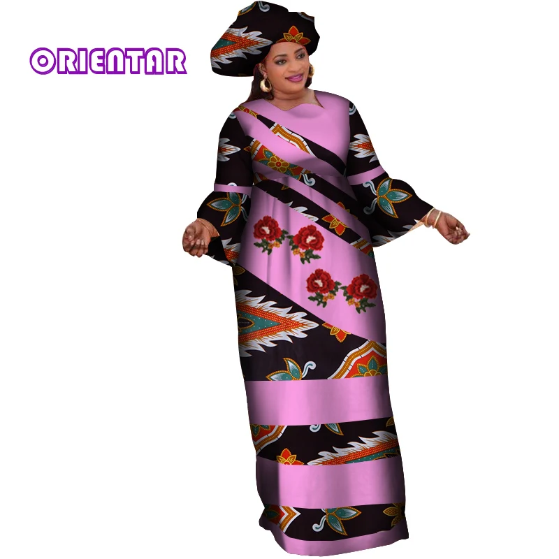 2 шт., женское платье в африканском стиле с платком, Африканское длинное платье макси, Осеннее Хлопковое платье в африканском стиле с принтом, лоскутное платье, Африканский халат, WY4030