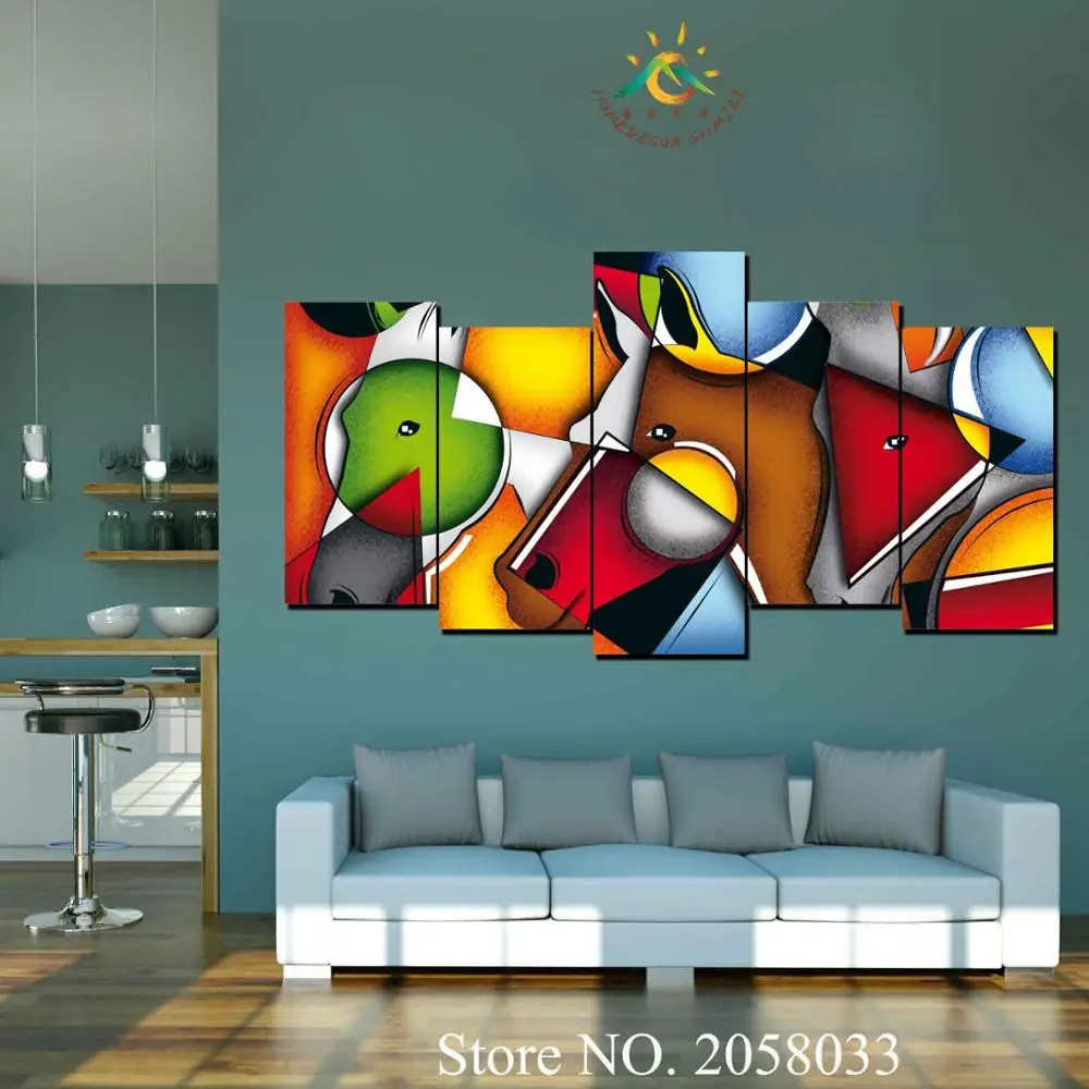 

3-4-5 Pieces figure color horses face Modern Wall Art Canvas Printed Painting HD Prints Modular Poster Wall Pictures