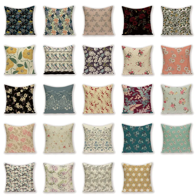 

Vintage Decorative Cushion Covers Shabby Chic Floral Home Decor Sofa Chair Cushions Black Pillows Case Custom Flax Pillow Cover