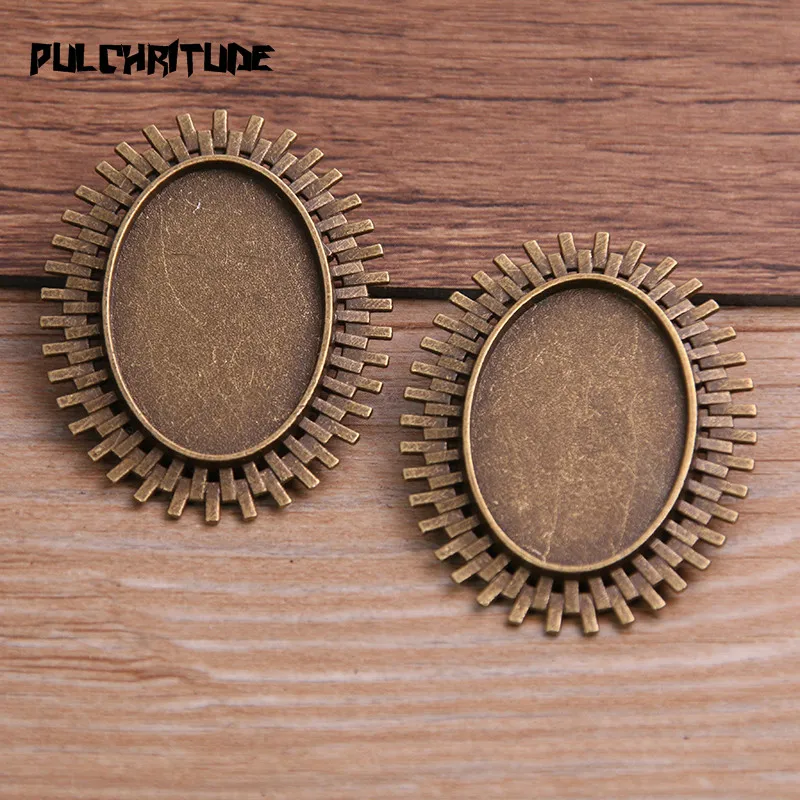 

PULCHRITUDE 2pcs 20*30mm Inner Size Antique Bronze Oval Big Punk Toothed Brooch Cabochon Base Setting Charms Pendant 8E1503