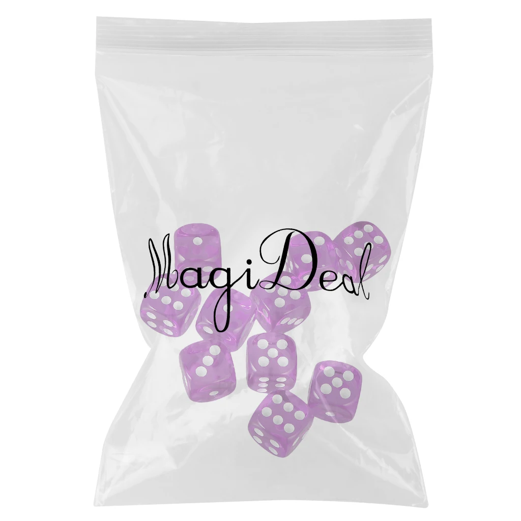 Pack of 10 D6 Dice Sets Acrylic Six-side for D&D TRPG Party Board Game Kids Toys