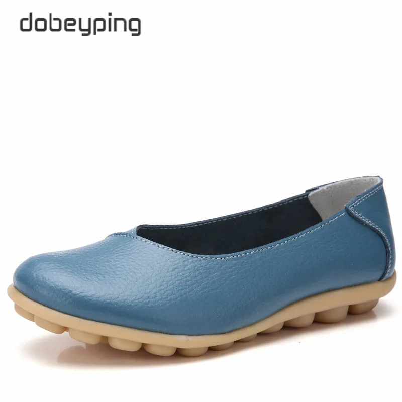 Dobeyping/Новинка; сезон весна-осень; женская обувь из натуральной кожи на плоской подошве; женские лоферы с закрытым носком; прошитая женская обувь; большие размеры 35-44 - Цвет: LightBlue