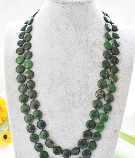 

FREE SHIPPING>>>@@ > N2076 Nature 50" 14mm coin green Lapis lazuli necklace