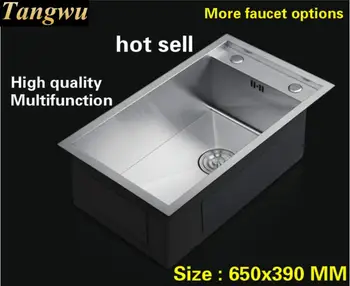 Buy Free Shipping Apartment Kitchen Manual Sink Single Trough High Quality 304 Stainless Steel Luxury Hot Sell 65x39x21 CM