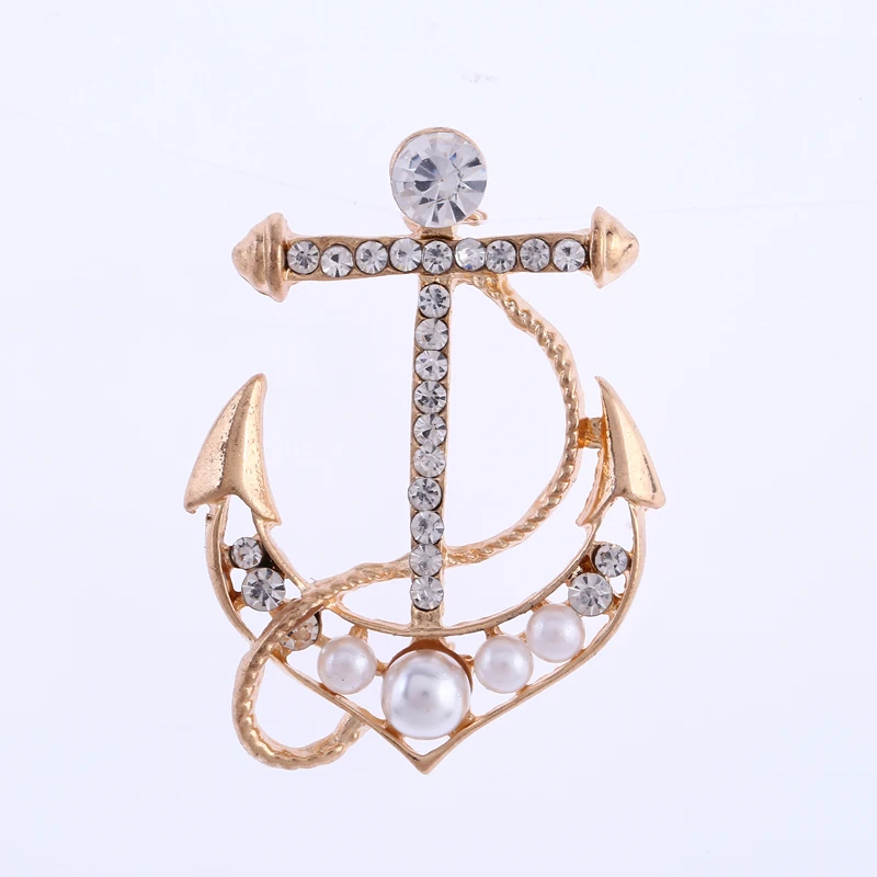 

OneckOha Rhinestone Ship Anchor Brooches Simulated Pearl Men's Suit Pin Women's Jewelry Brooch Pin