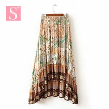 Эластичные женские длинные юбки в стиле бохо с принтом павлина, женская модная юбка, летние юбки с асимметричным подолом