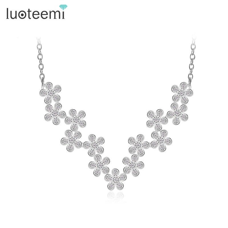 

LUOTEEMI Fashion Princess Flower Vintage Necklace CZ Necklace Bridal Wedding Jewelry for Women Sexy Choker Necklace Jewelry