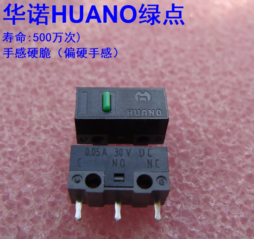 

2pcs/pack original HUANO mouse button mouse micro switch life 5 million 0.05A 30V DC 0.85N green dot
