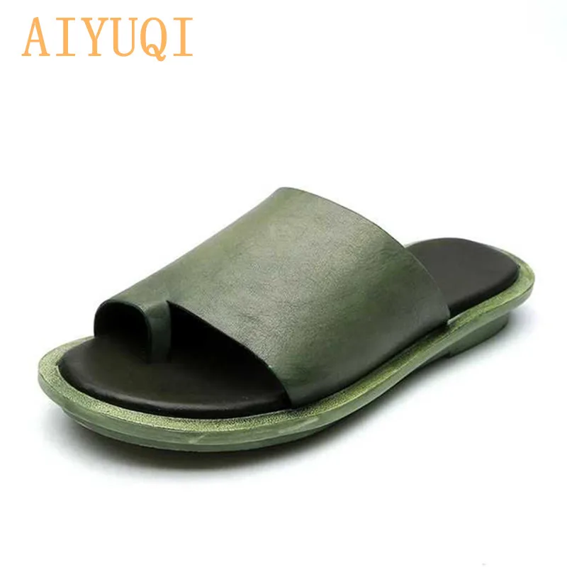 

AIYUQI Women flip flop 2019 new summer genuine leather slipper women open toe casual flat shoes women's summer footwear